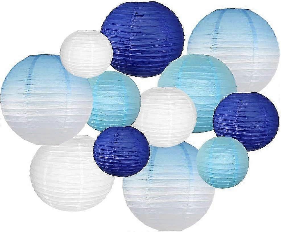 Decorative Round 10pcs Assorted Ombre Paper Lanterns (Color: White)