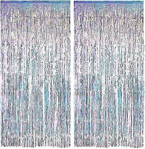 Iridescent Party Streamers Backdrop - Greatril Neon Transparent Holographic Tinsel Foil Fringe Curtain For Mermaid/frozen/sea/euphoria/eras Party Them
