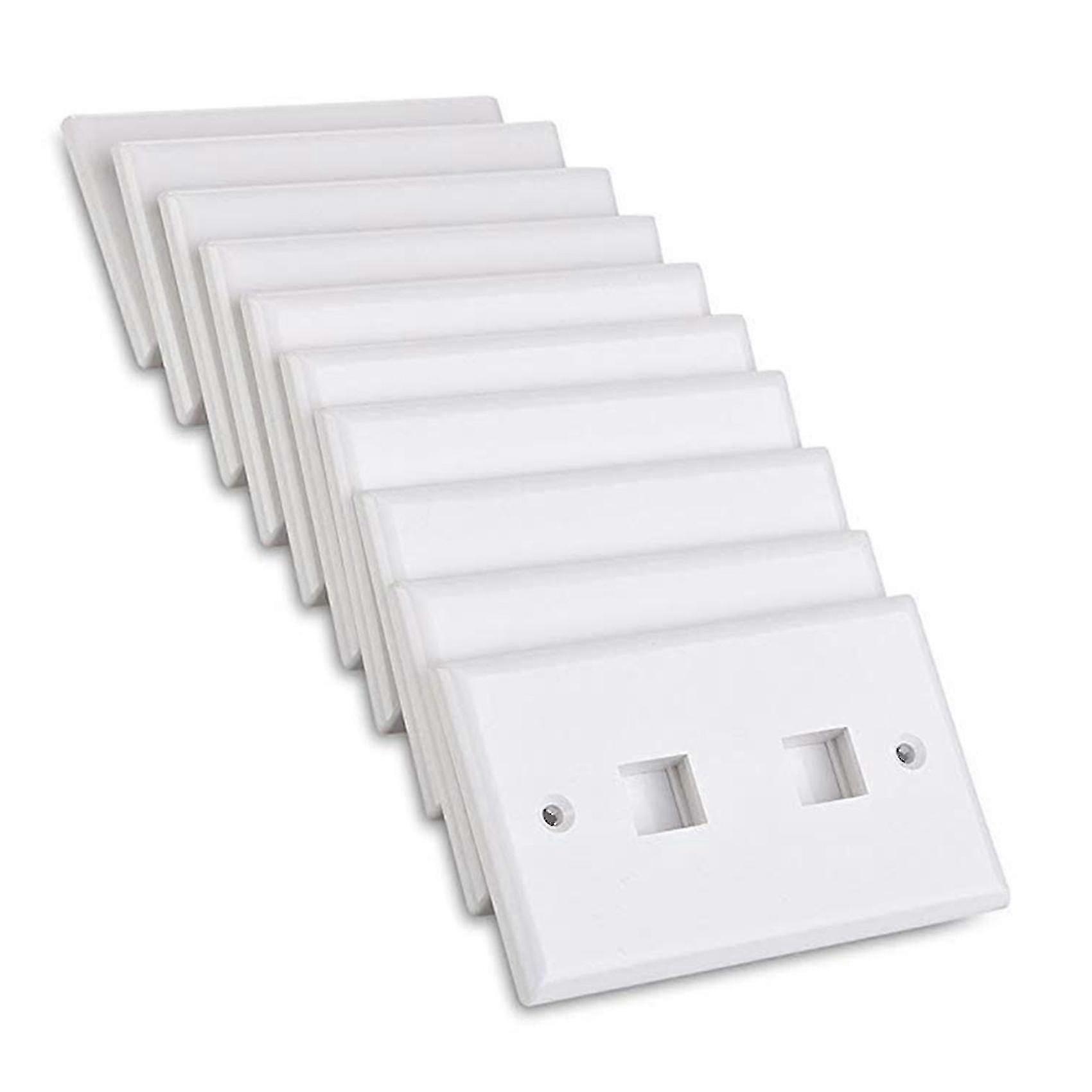 Low Profile 2 Port Keystone Jack Wall Plate 10-Pack - White
