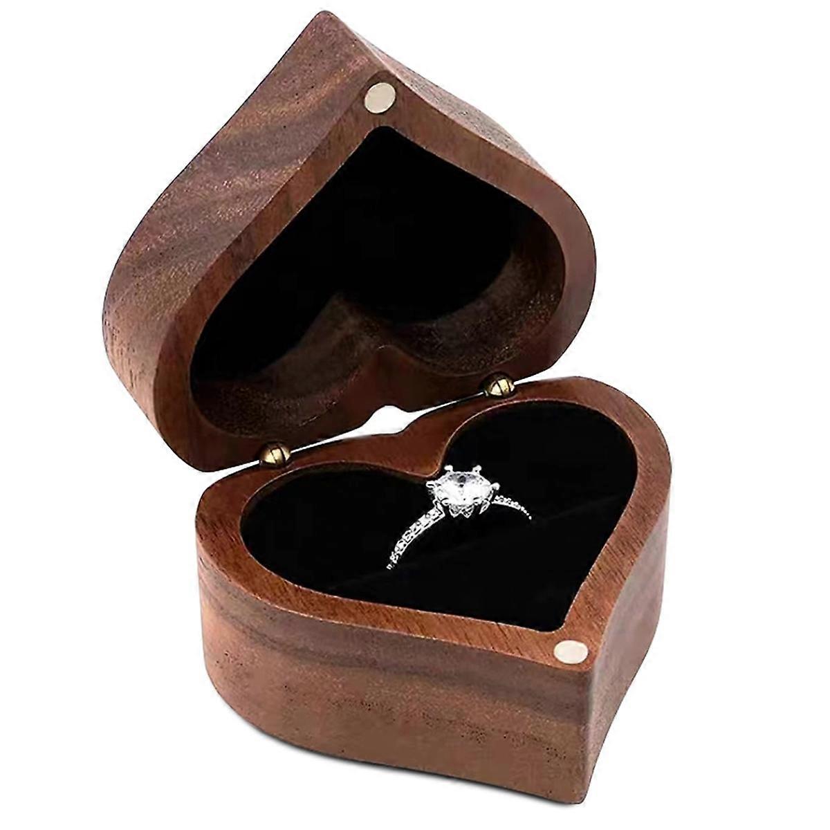 Heart-Shaped Ring Box Wooden Ring Jewelry Box Romantic Wedding Ring Holder Engagement Ring Box Propo