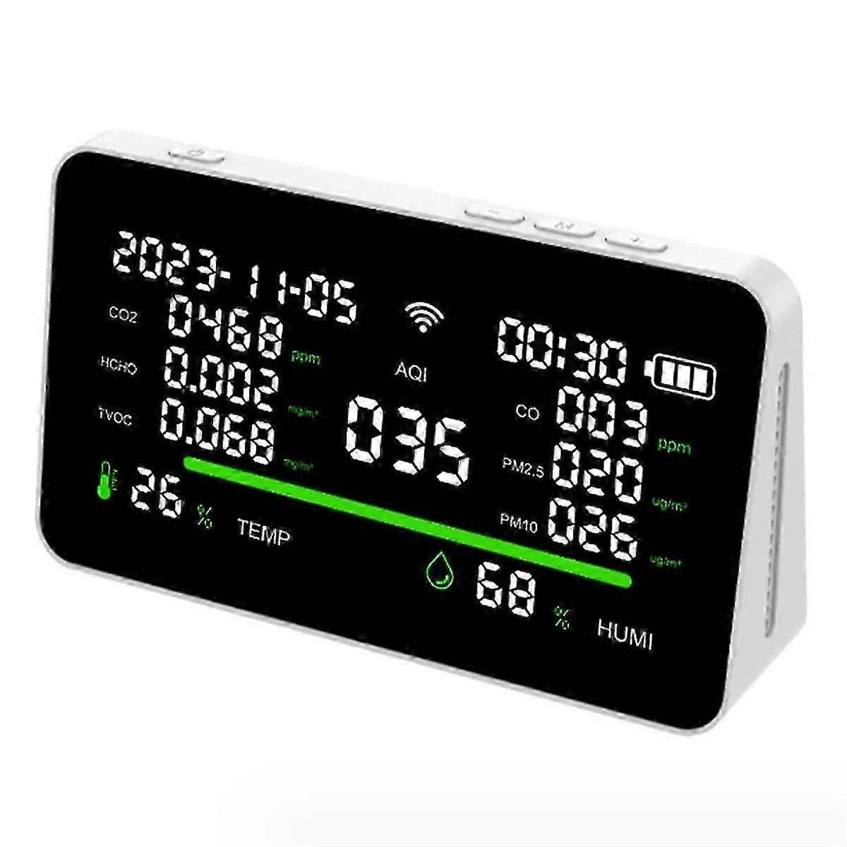 11In1 Air Quality Monitor,Indoor CO2/VOC//PM2.5/Thermometer/Humidity Monitor,Portable Smart Carbon