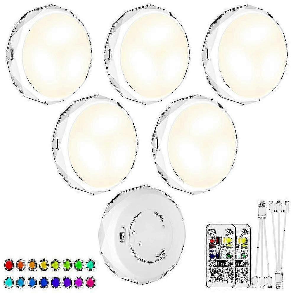 Rechargeable Led Puck Lights 6 Pack,with Remote Dimmable Rgb 16colors