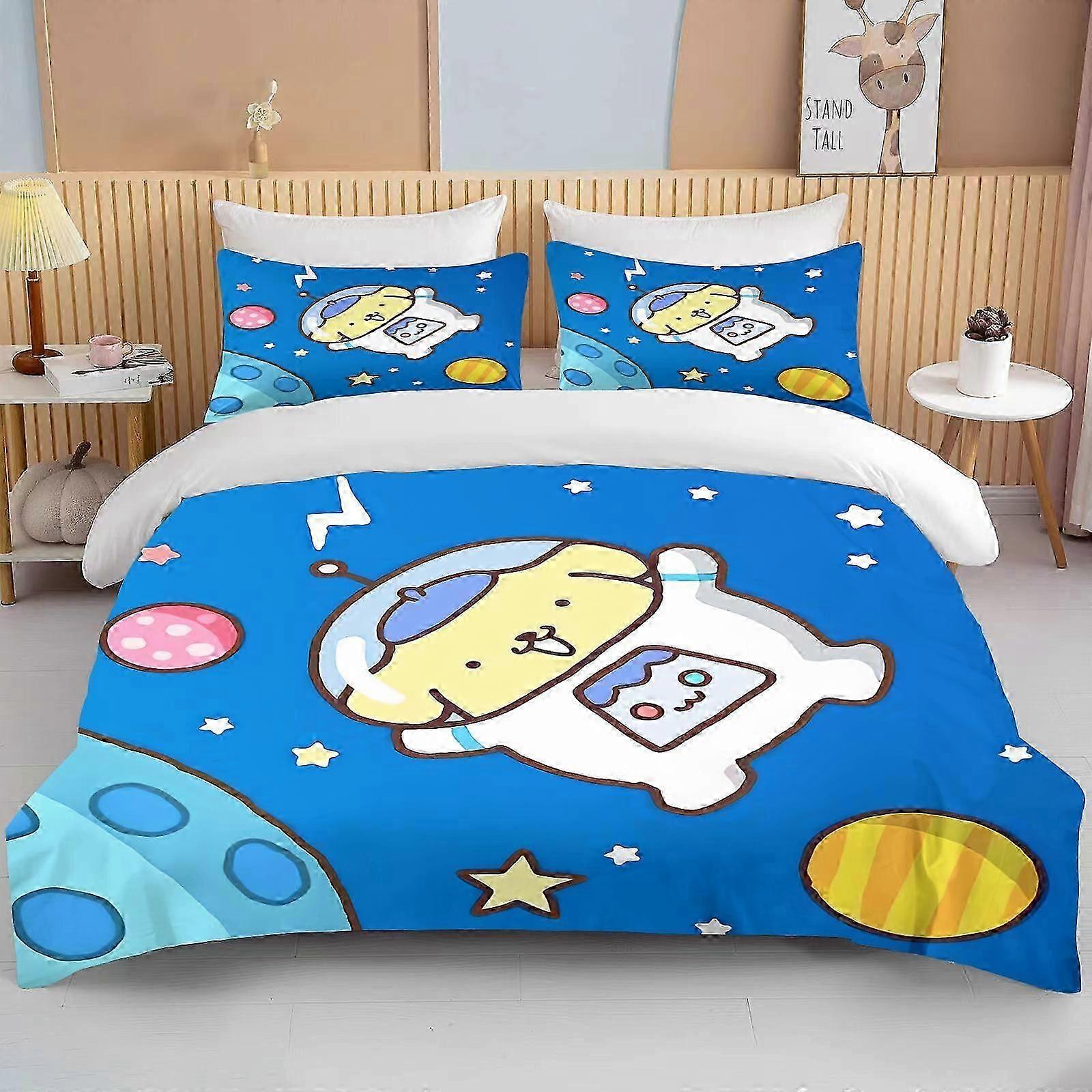 B602 Lakan Kawaii Sanrio Pom Pom Purin Tryckt Sängkläder Set Tecknad Anime Påslakan Täcke Örngott Pojkar Flickor Barn Vuxna King Säng Hon