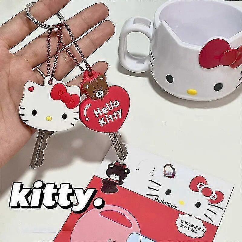 Hello Kitty Kawaii cute cat head key set keychain cartoon student dormitory niche silicone decorative pendant free shipping