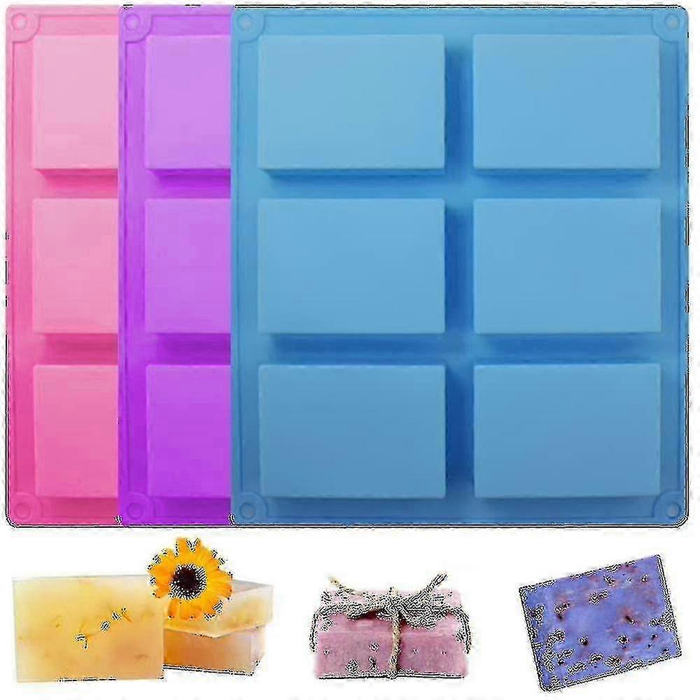 3 pcs High-Quality Rectangular 6-Cavity Silicone Soap Molds