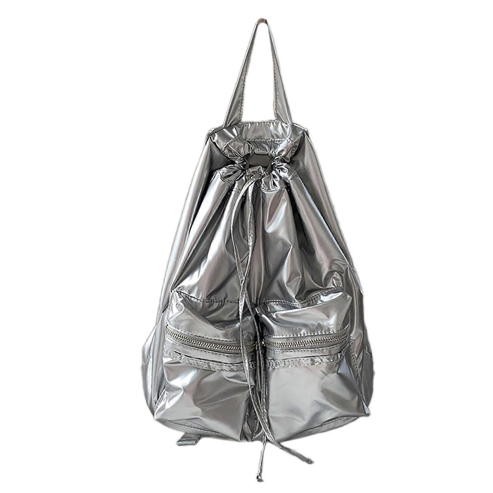 Womens Backpack Drawstring Backpack Student School Backpack Travel Backpack Sports Bag Large Capacity Backpack  Silver