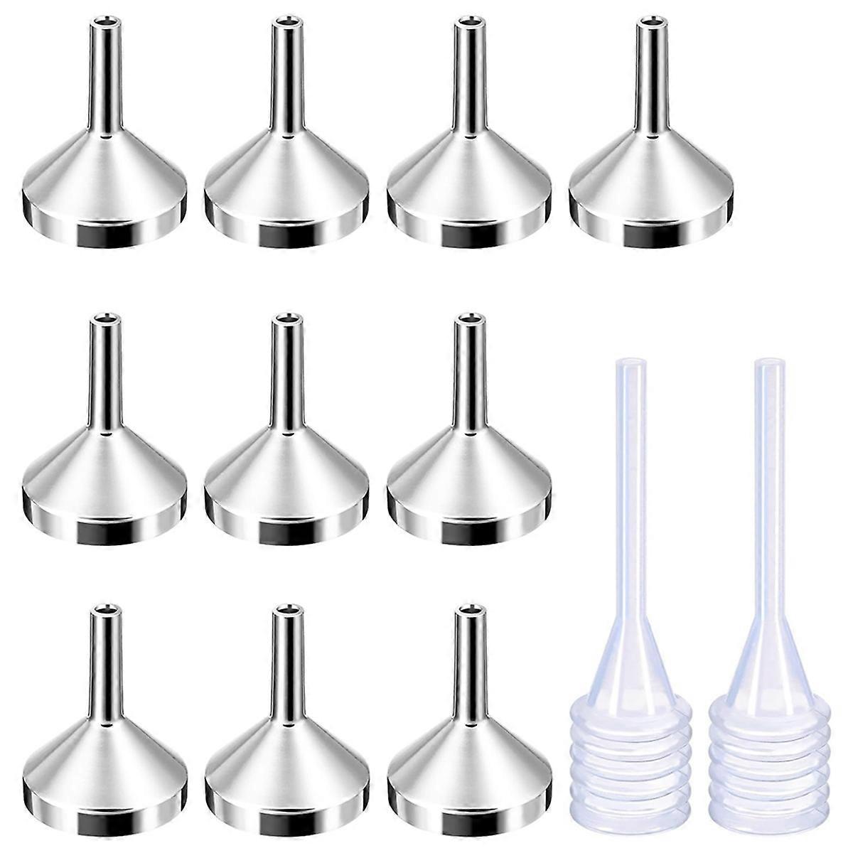 10 Pack Small Metal Funnels with 2 Pack Mini Pipette, Silver&Gold