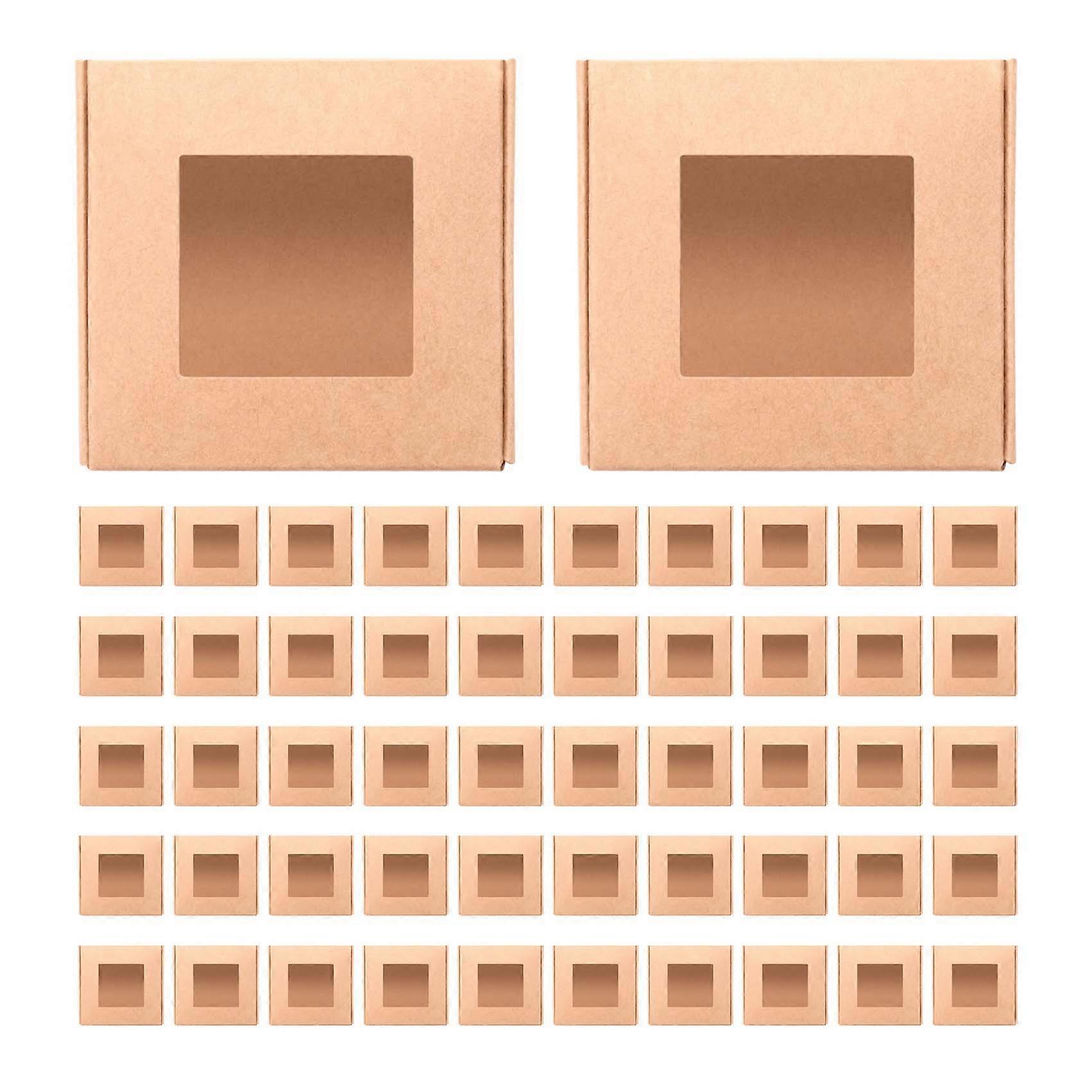 50 Pcs Mini Kraft Paper Box with Window for Homemade Candy (Brown)
