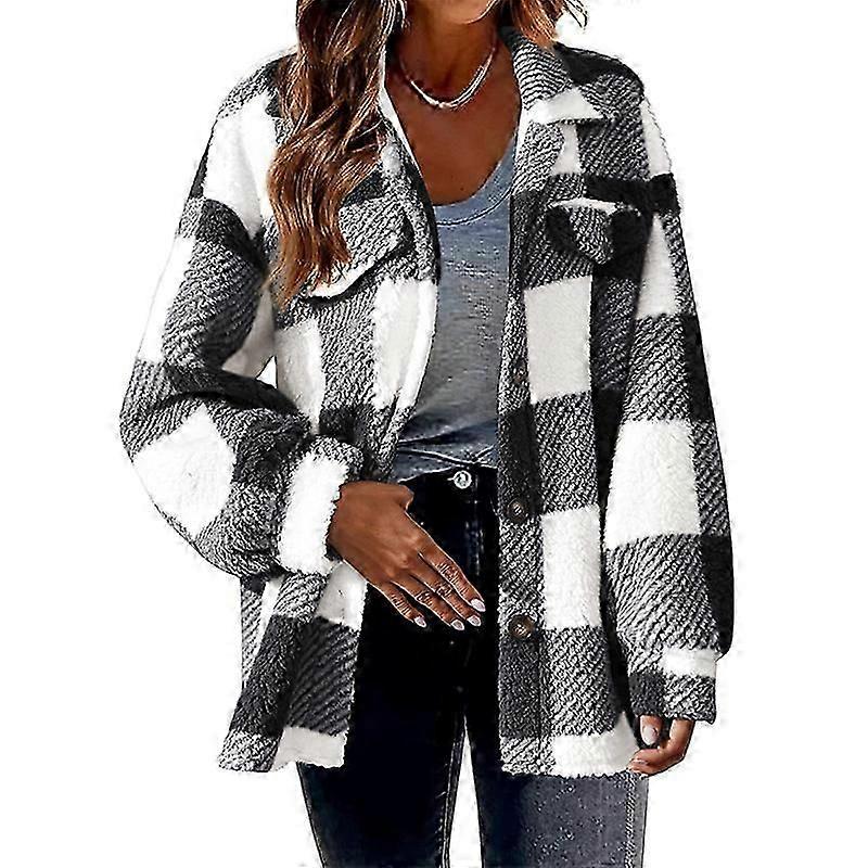 "Women's Flannel Plaid Jacket, Long Sleeve Button Down Shirts Jacket Coats"