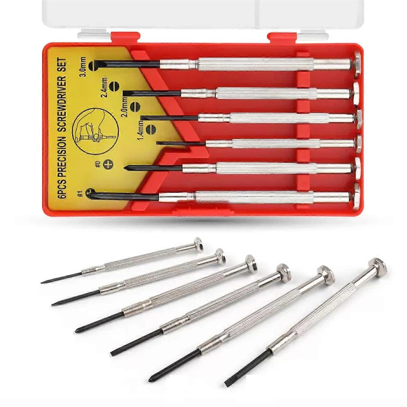 Mini Screwdriver Set for Glasses and Clocks, 6-Piece S2 Steel Precision Repair Tool Kit, Small Red Screwdrivers