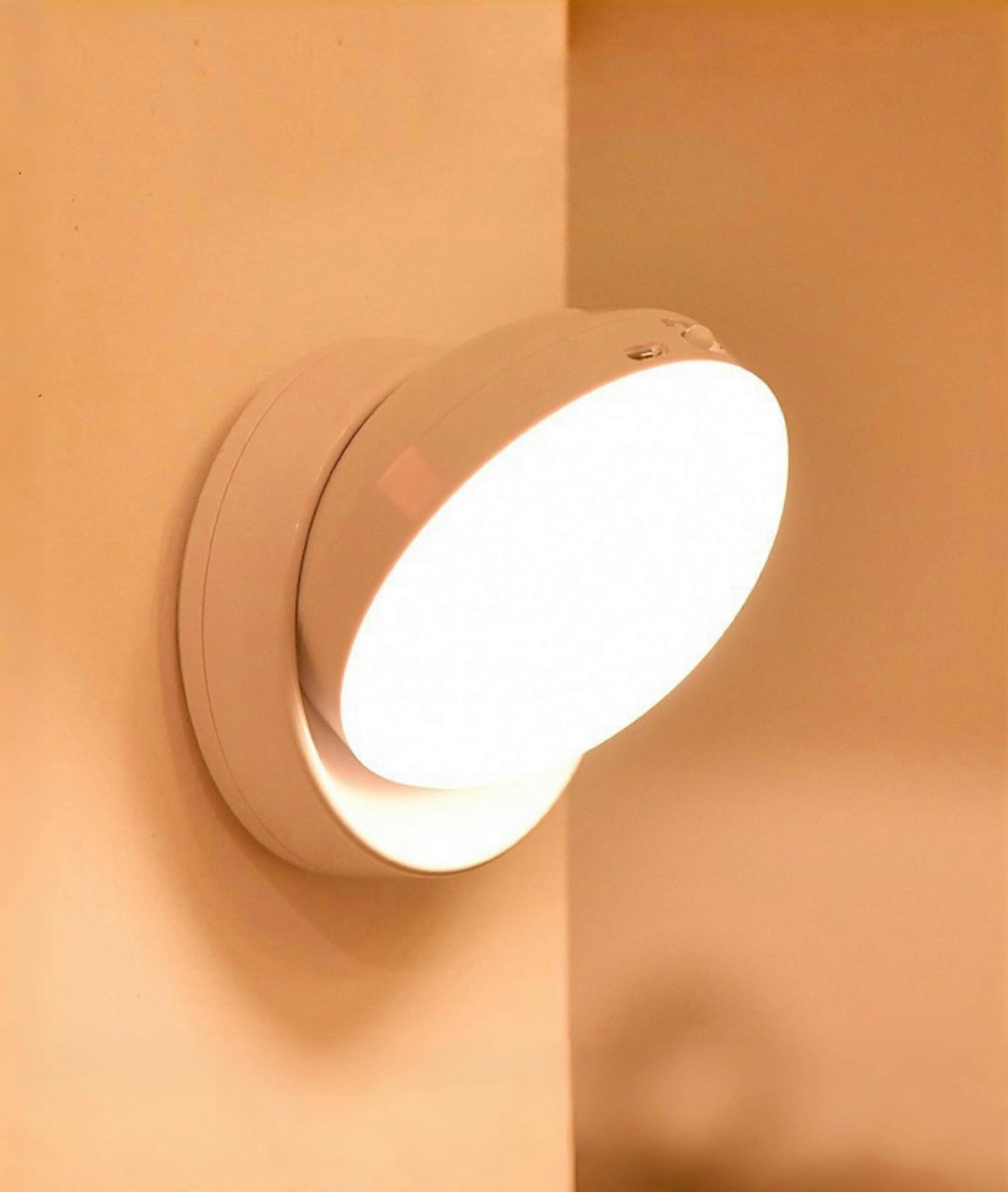 Stick On Night Light with Rechargeable Battery, 360° Rotating Motion Sensor LED Wall Lamp for Bedroom, Kitchen, and Hallway (Warm Light)