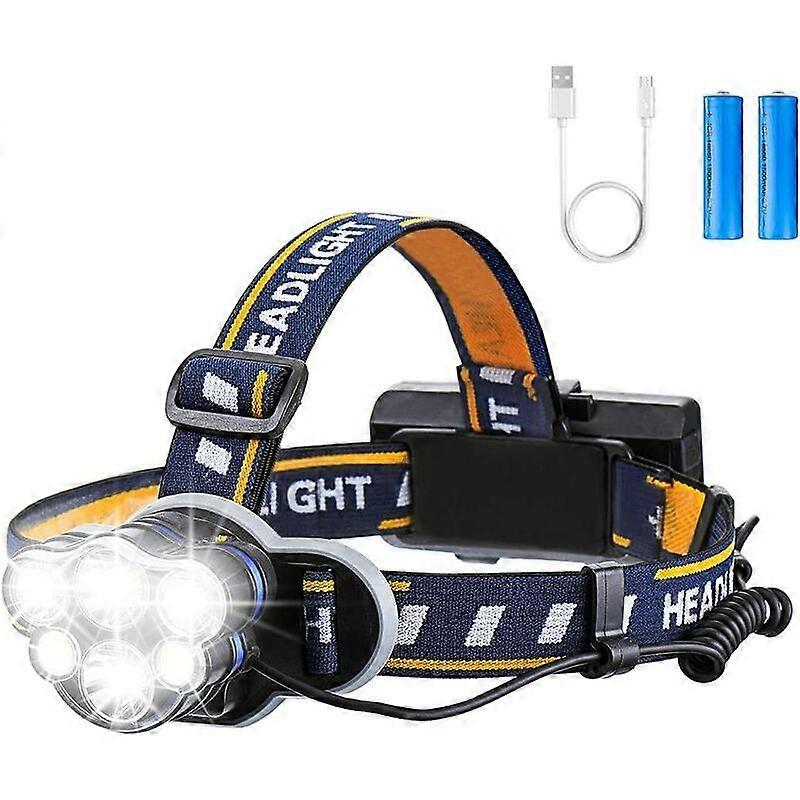 Super Bright Headlamp, Rechargeable LED Torch Headlamp with 6 LEDs 12000LM 8 Lighting Modes with USB Cable