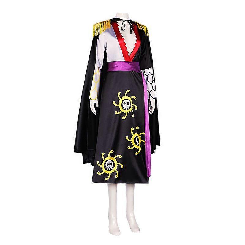 ドクロ模様と肩章付きの黒い海賊ローブワンピースボアハンコックコスプレドレス