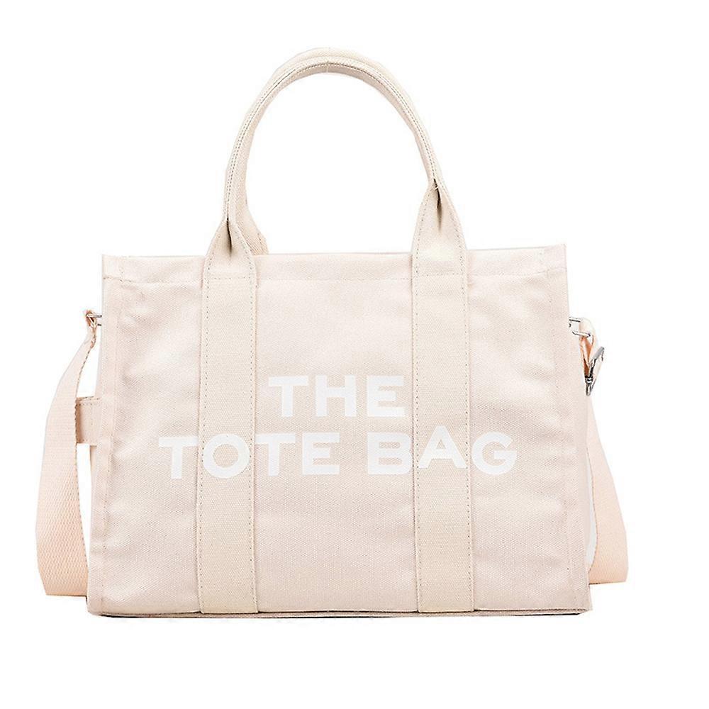 Large Capacity Canvas Bag With Monogram White