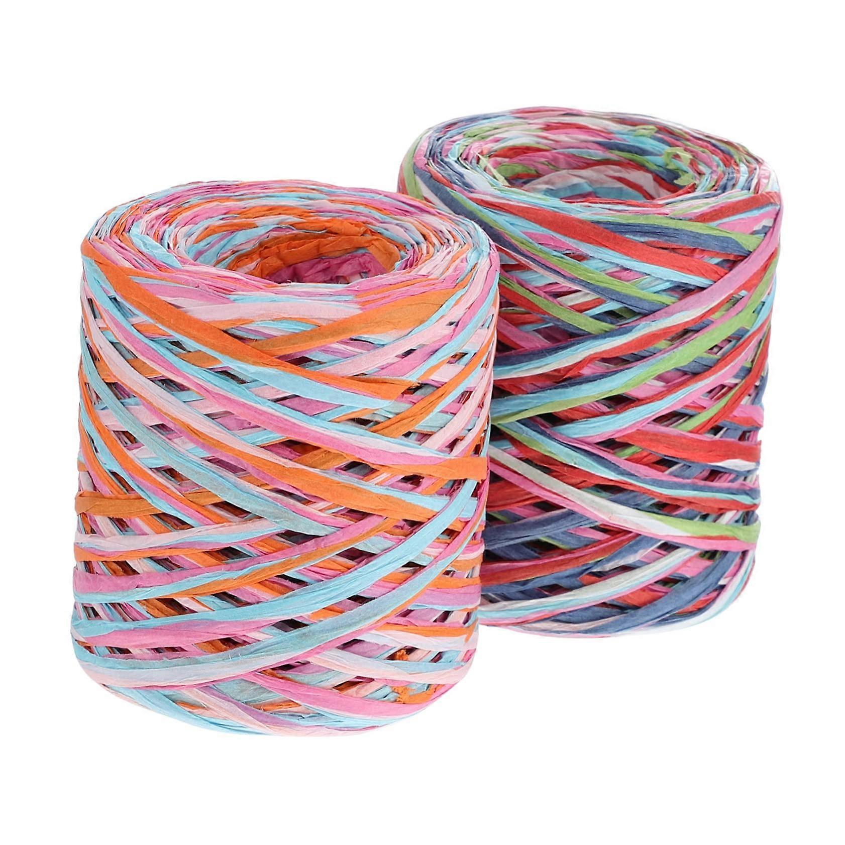 2 Rolls Paper Twine Rope DIY Packing Tape Wrapping for Ribbon Decorations 200m Long Paper Packing Rope MultiColor