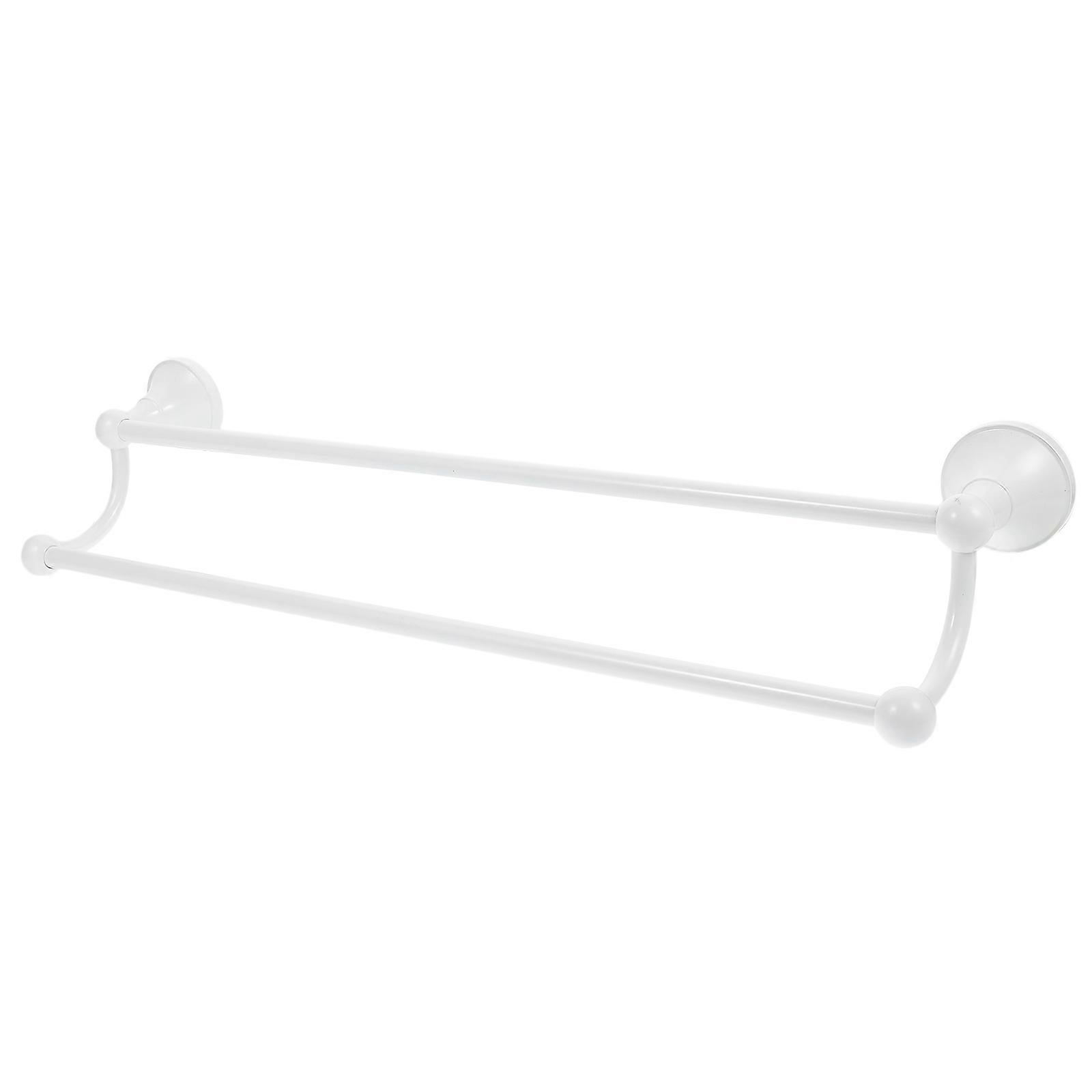 White Double Bar Bathrobe Rack with Round Brass Base – Wall Mounted Bathroom Storage Bracket for Towels and Wet Tissue, Strong Load Bearing Capacity,