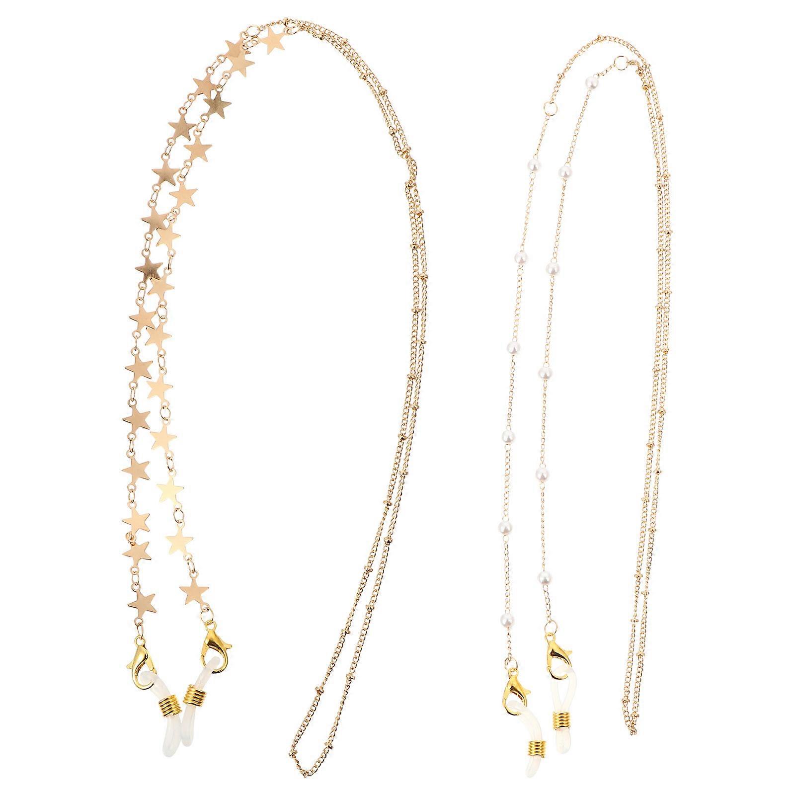 Universal Glasses Straps Mask And Eyeglass Hanging Long Strip Golden Color 2Pcs