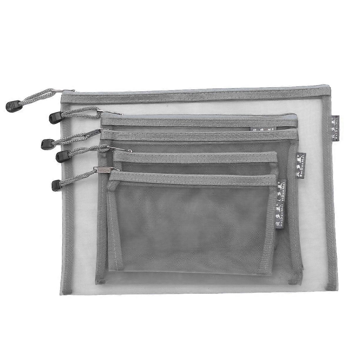 Zippered Storage Bag Mesh Organizer for Travel Dark Grey 20x12cm A6 5Pcs