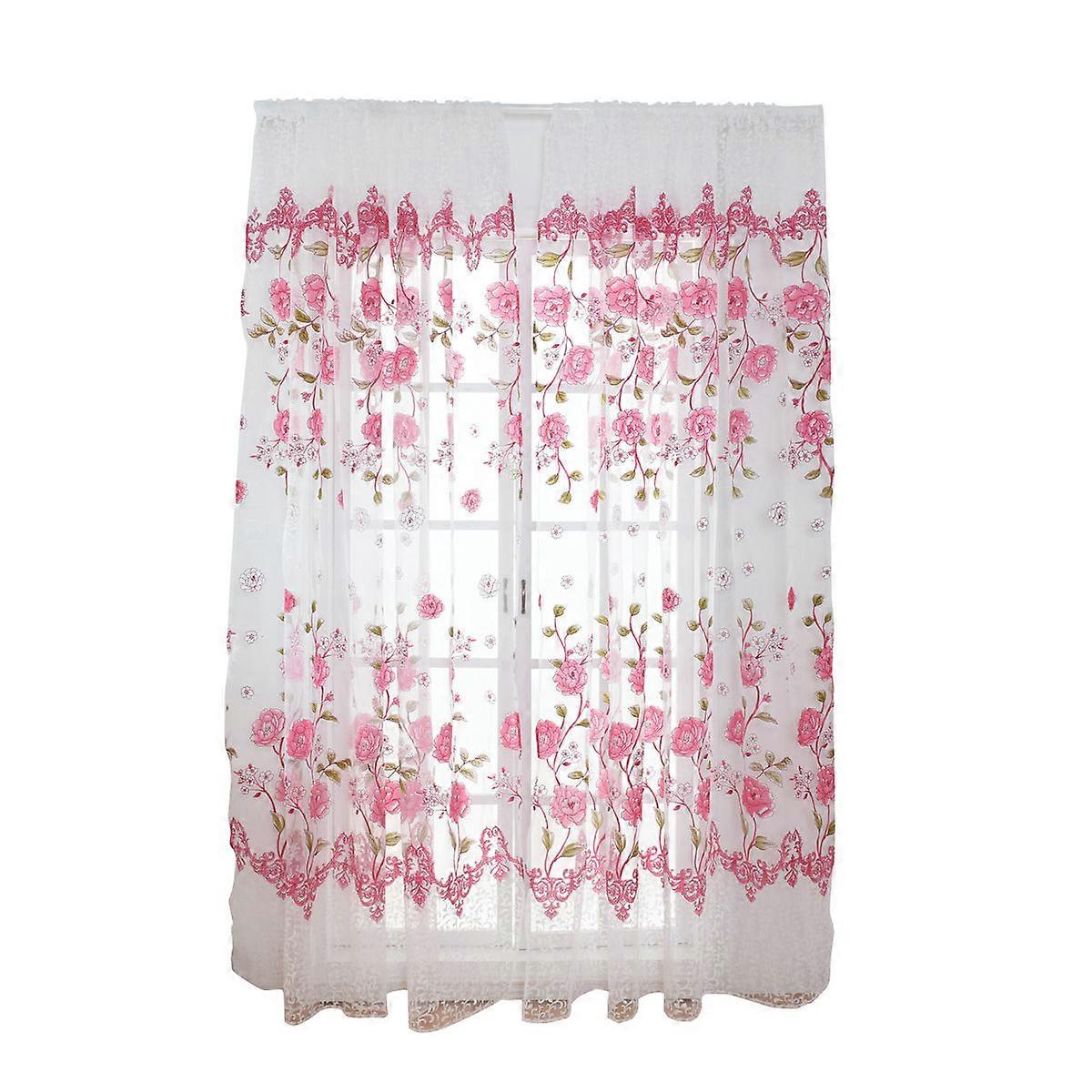 Sheer Floral Purple Curtains Red 200x100cm Romantic Home Living Room Daylight Filtering 1Pcs