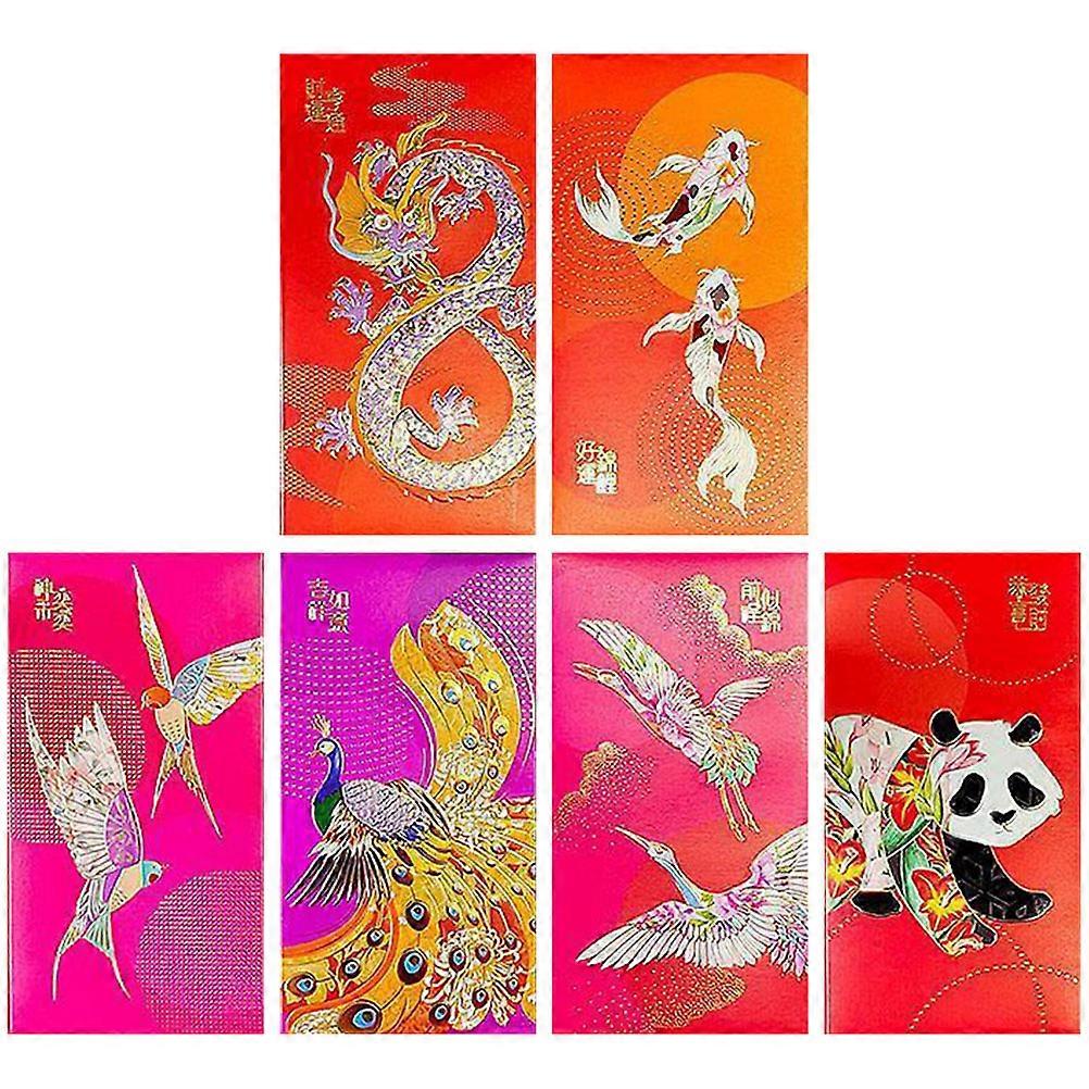 Spring Festival Red Envelopes Decorative Red Packet Rectangular Shape 16.8x8.8cm 6Pcs
