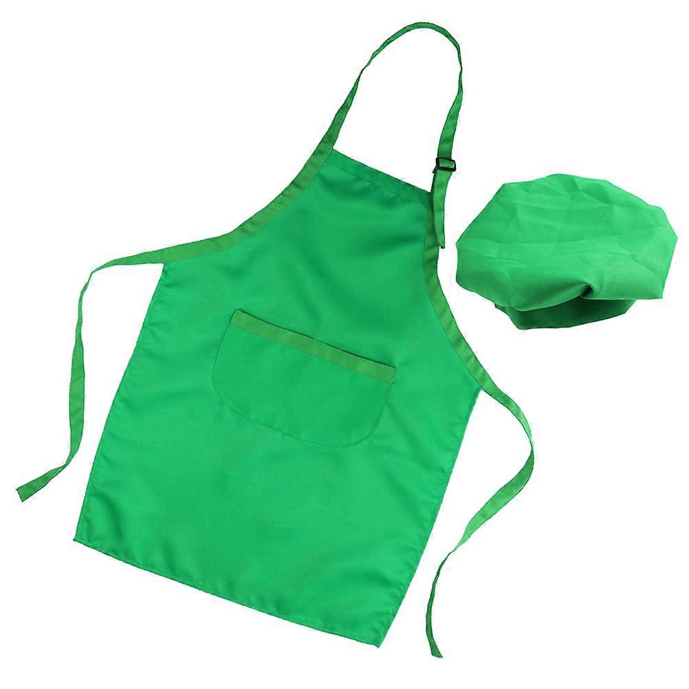 Chef Hat and Apron Set with Adjustable Neck Strap and Waist Tie – Lightweight Green Protective Wear for Cooking, Baking, and Art Activities