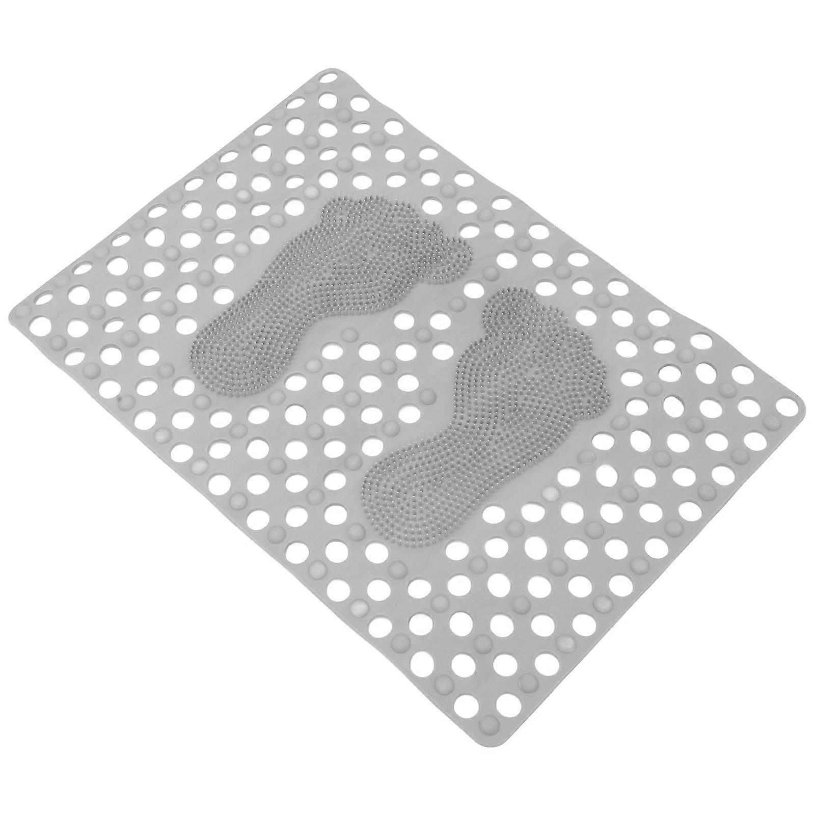 Non Slip Bath Mat with Suction Cups, Compact Shower Floor Mat for Bathroom, Slip Resistant Massage Pad with Foot Scrubber, Grey, Easy to Store and