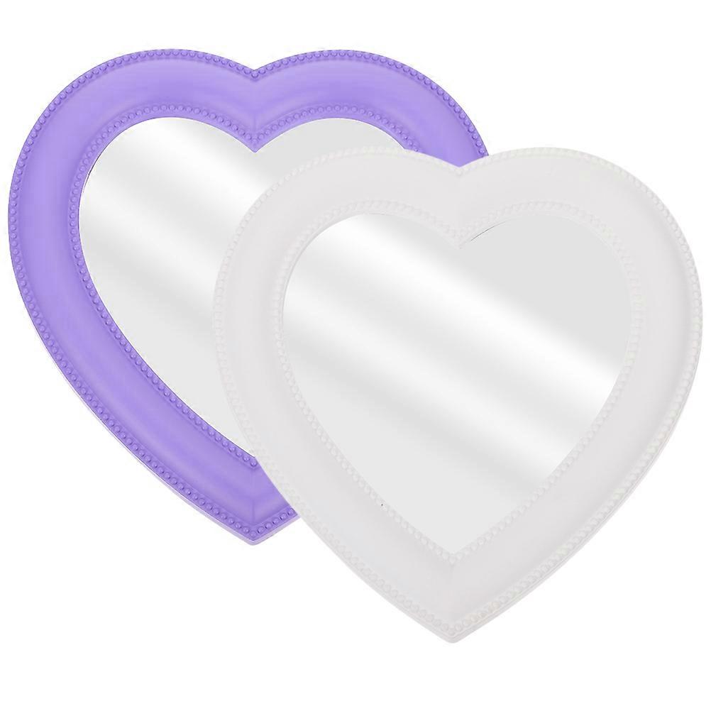Small Mirror for Makeup Heart-Shaped Tabletop Vanity Accessory Glass 19x18x2.5cm Cosmetic Application 2Pcs