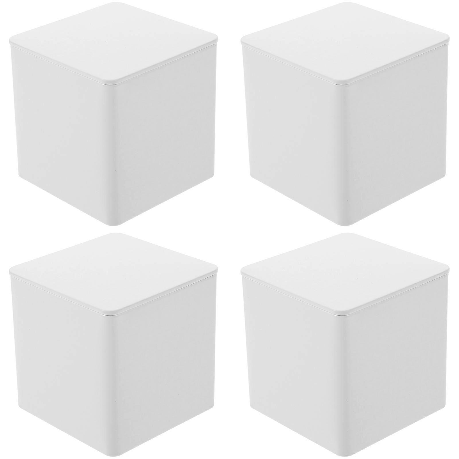 Small Tinplate Boxes Empty Containers Coffee Tea Candy Storage Airtight Home Use 4Pcs