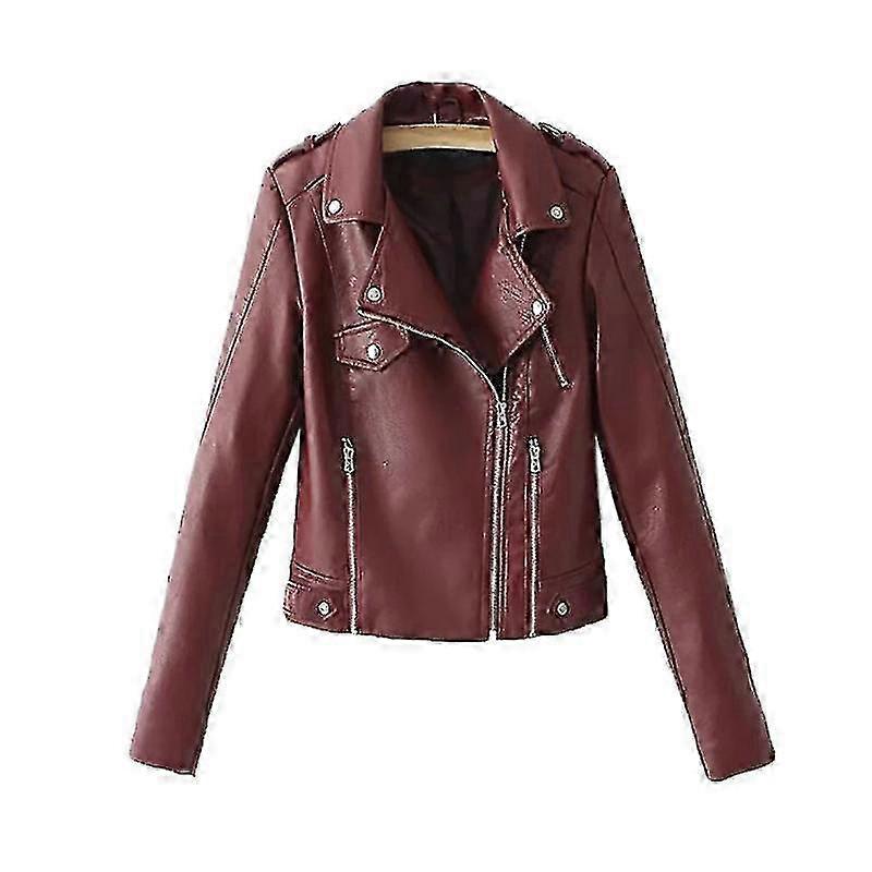 Giacca da donna in ecopelle con risvolto e tasche con cerniera