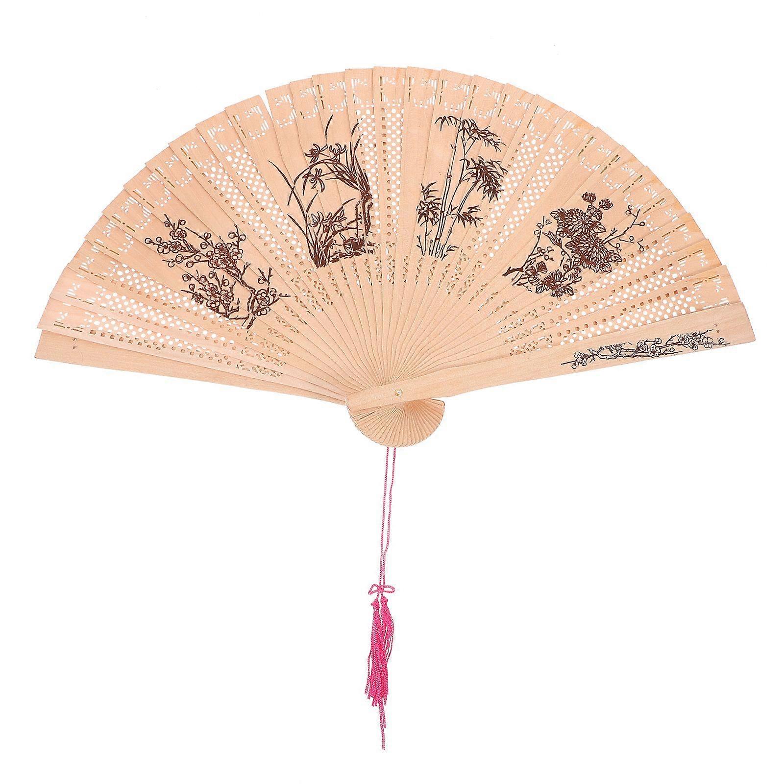 Sandal Wood Foldable Fan Ancient Elegant Ancient Fan Lovely Hollow Hand Fan for Summer Decor (Flower)