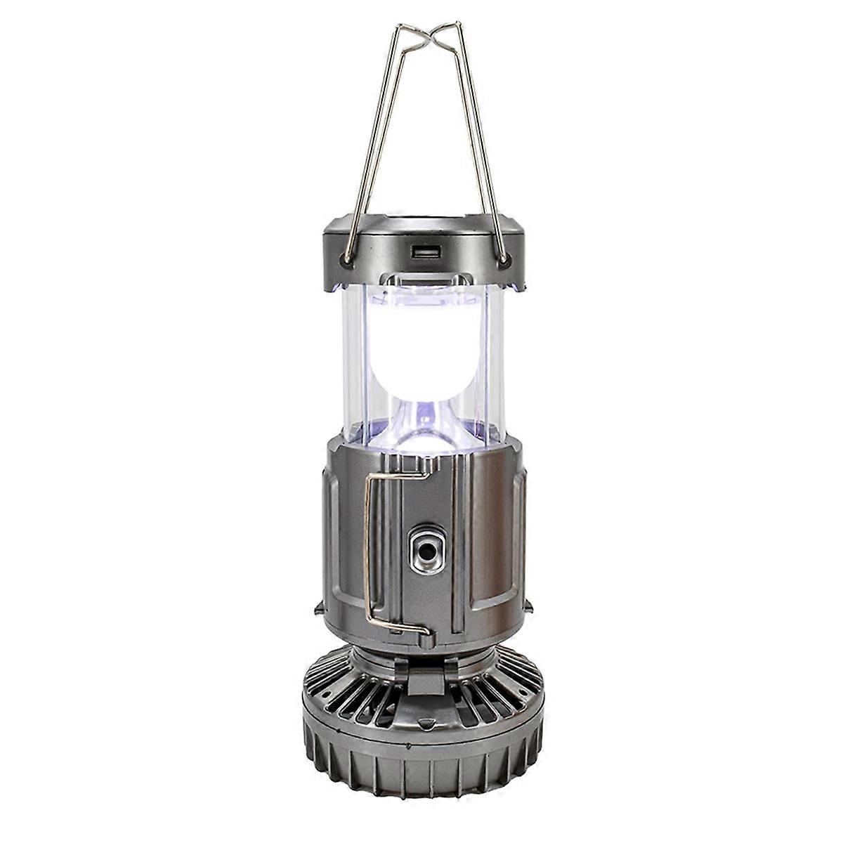 Solar Lantern Powered Light & Fan - 6 in 1 Portable Foldable Rechargeable Camping Lamp with Fan, Ch