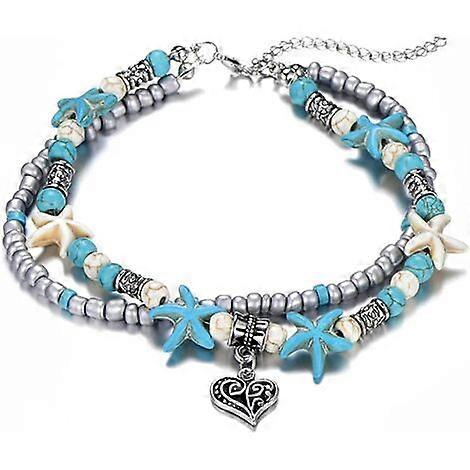synthetic turquoise beach anklet (peach heart)