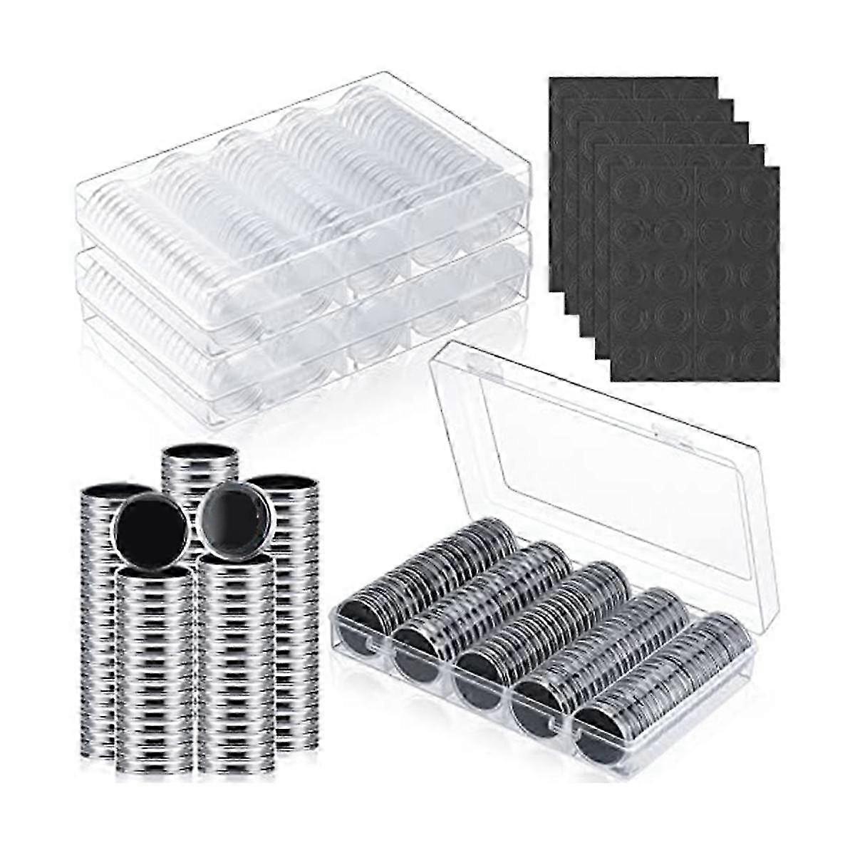 300 Pcs 30 mm Coin Capsules with Black Protective Foam Gasket in 5 Sizes (17/19/21.5/25/27/30mm) Coin Holders