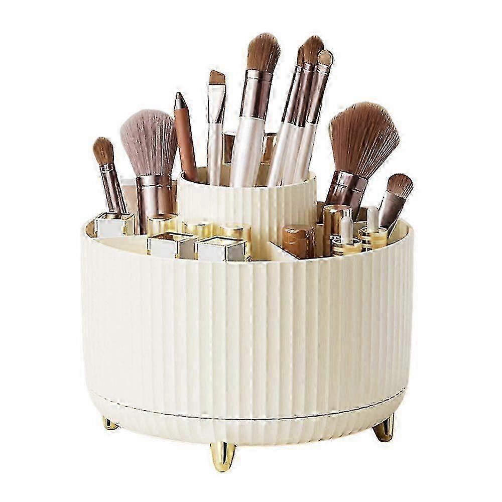 360-Degree Rotatable Cosmetic Storage Box Large Capacity Multiple Compartments Organizer Makeup Brush Holder