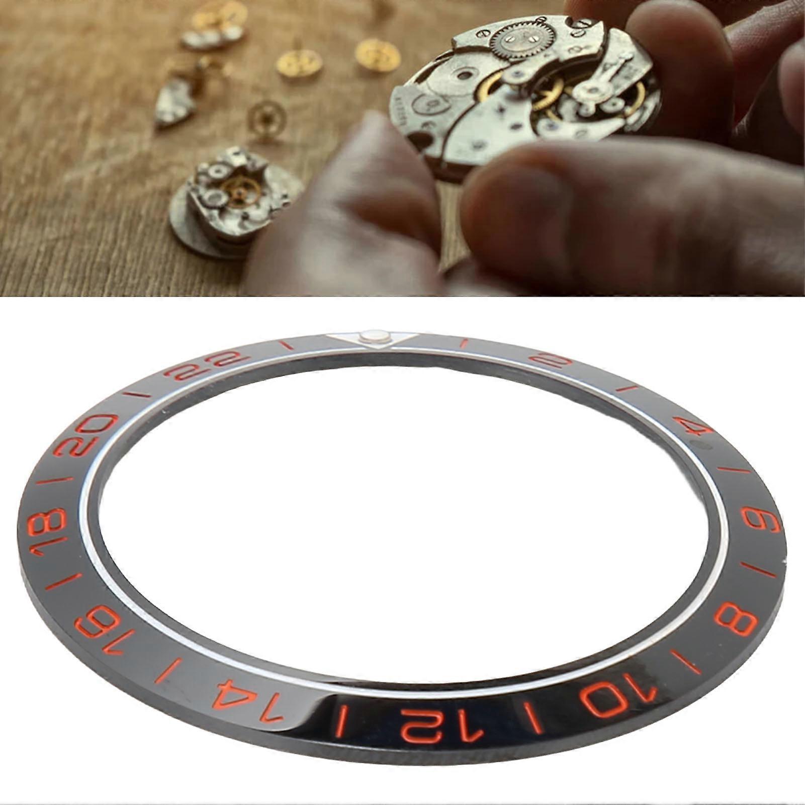 Watch Bezel Insert 41.5mm Ceramic Watch Bezel Ring Repair Replacement Accessory for Watchmaker Black Base Red Digit 
