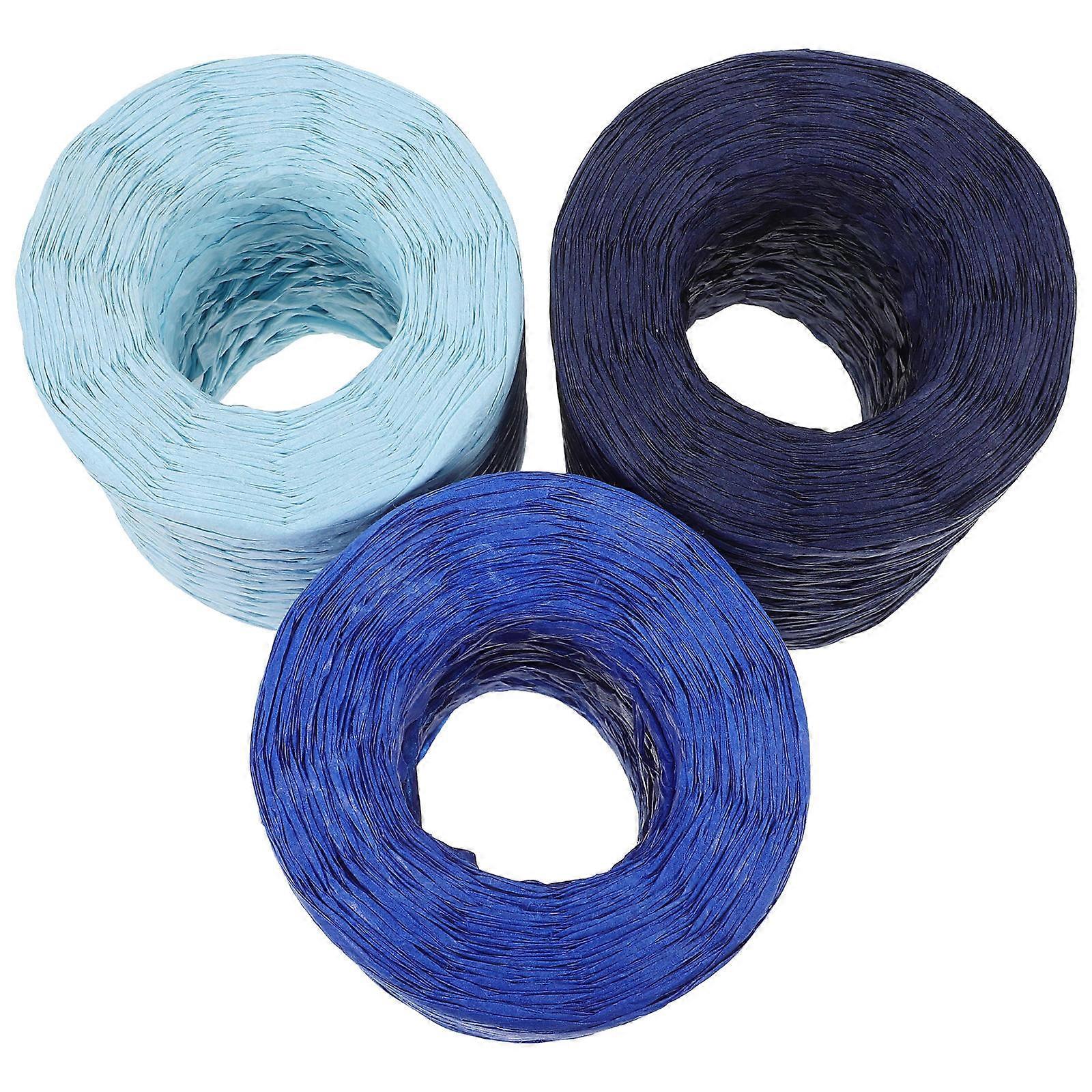 3 Rolls Durable Colored Raffia Ribbons Sky Blue & Royal Blue Paper String for DIY Crafts, Gift Wrapping & Floral Decorations