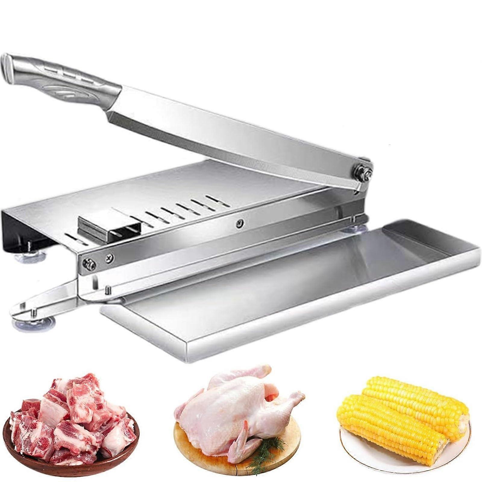 Meat Cutter Manual Bone Cutter, Stainless Steel Rib Slicing Tool for Frozen Meat, Vegetables and Bones (Large)