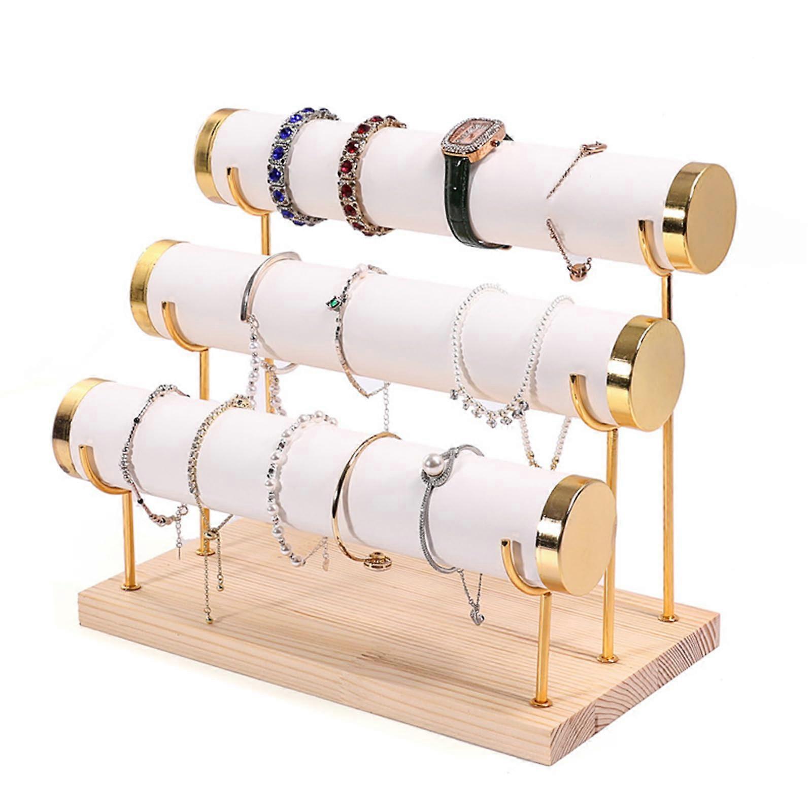 Wood Jewelry Display Stand For Bracelets And Watches Tabletop Display Organizer, Home And Use, Natural Finish