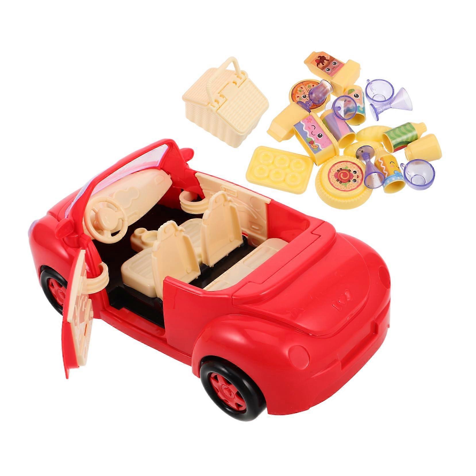 1Set Open Car Picnic with Tableware and Simulated Food Basket for Creative RolePlaying Games
