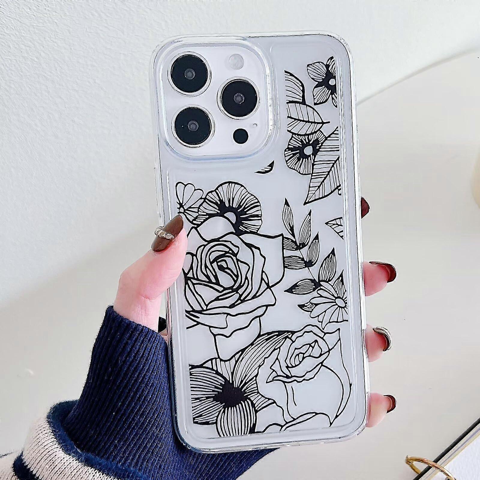 Transparent Silicone Case for iPhone 15 Pro Max, Lightweight Soft Shockproof Clear Cover with Colorful Flower Design