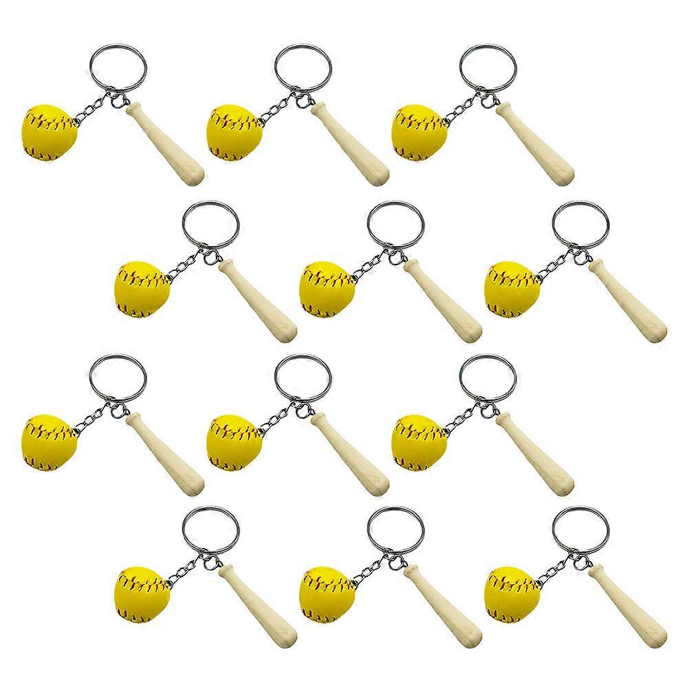 12pcs Baseball Keychain Durable Wooden Bat Ball Keyring Party Favor Sports Event Souvenir Everyday Use Lightweight Sturdy Accessory