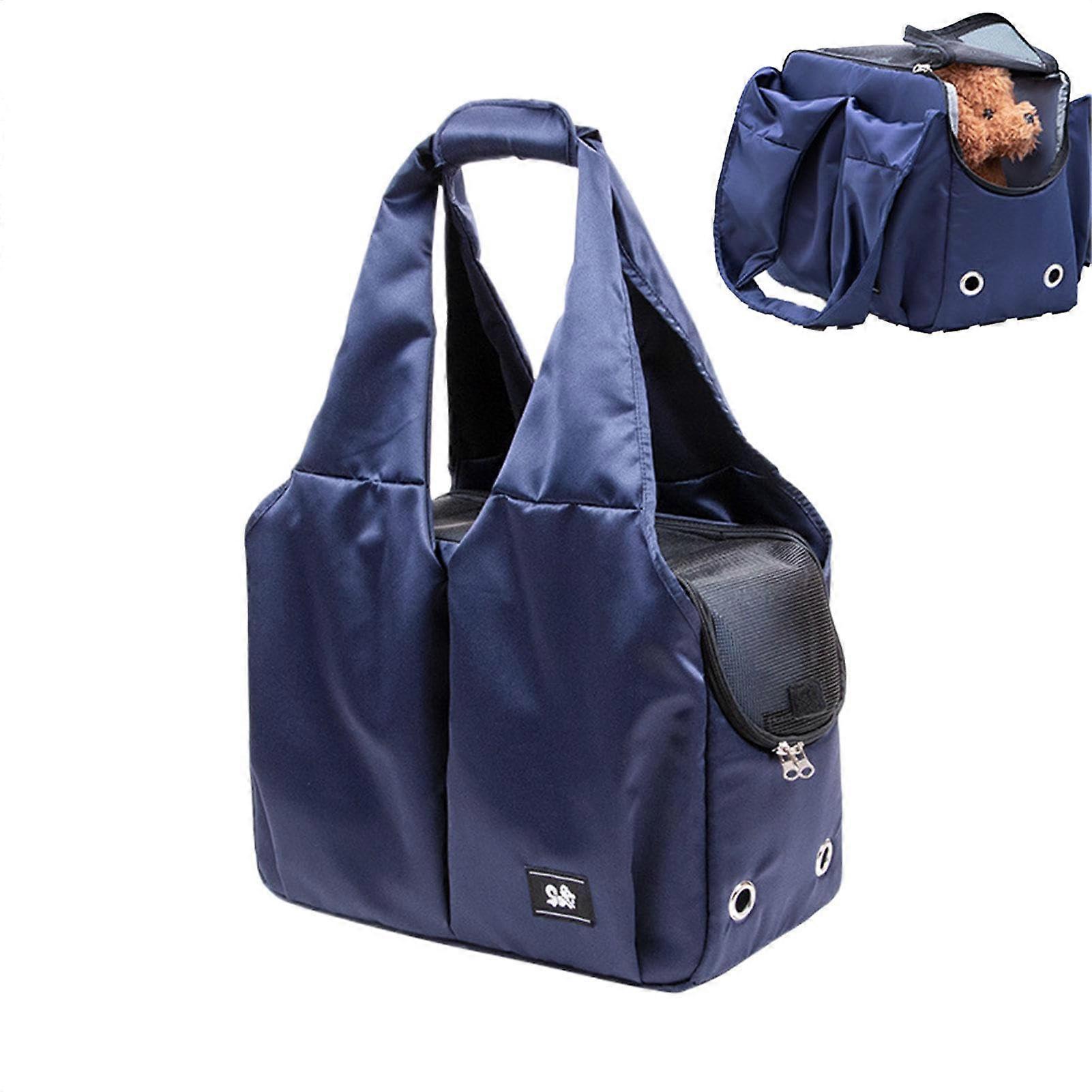 Pet Carrier Sling For Small And Medium Pets Large Capacity Shoulder Bag Breathable Fabric Travel Camping Blue