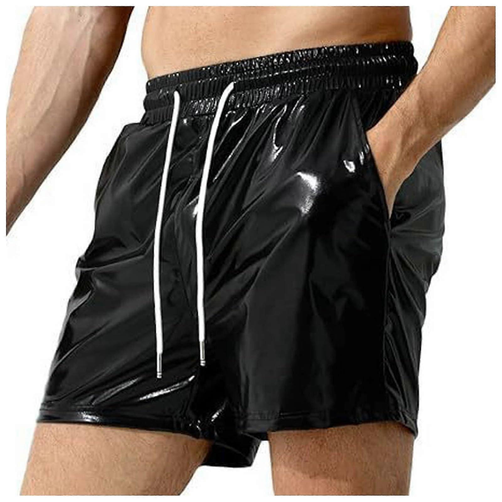 Men's Metallic Shorts Shiny Short Boxer Shorts for Men Black M