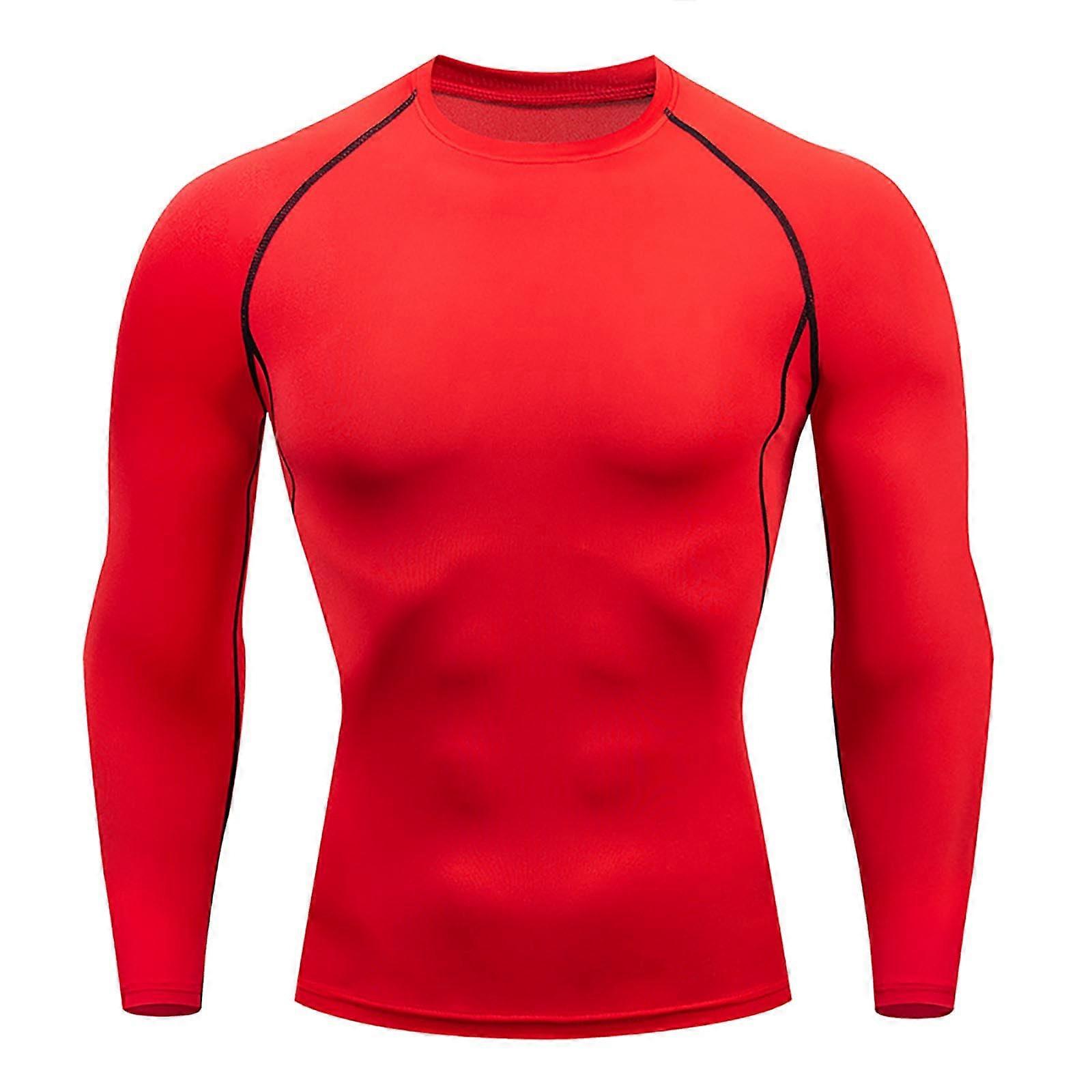 Compression Shirt Men's Long Sleeve Thermal Breathable QuickDrying Fitness Running Red Size S