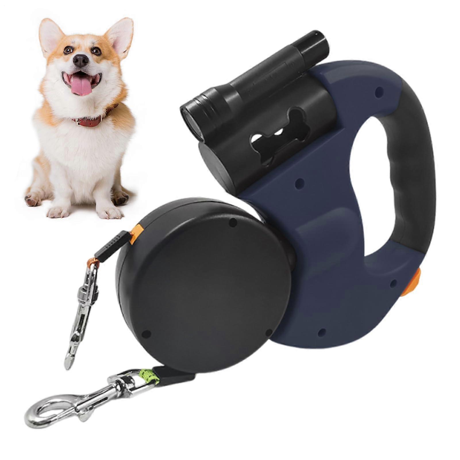 Retractable Dog Leads with LED Light, Safety Button for Small Medium Dogs (Blue)