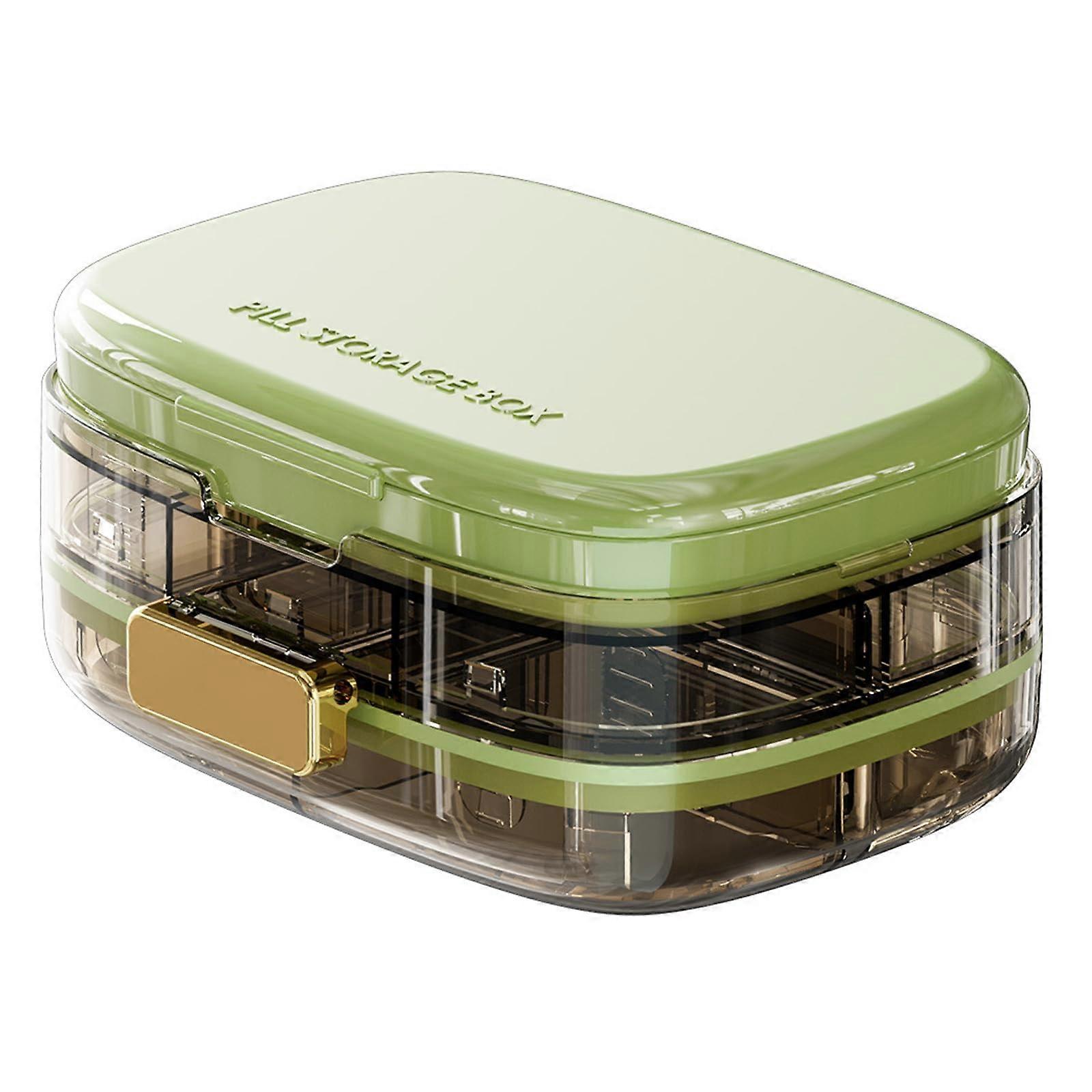 Travel-Friendly Pill Organizer with 10 Compartments, Secure Lid for Home or Office Use, Green Color