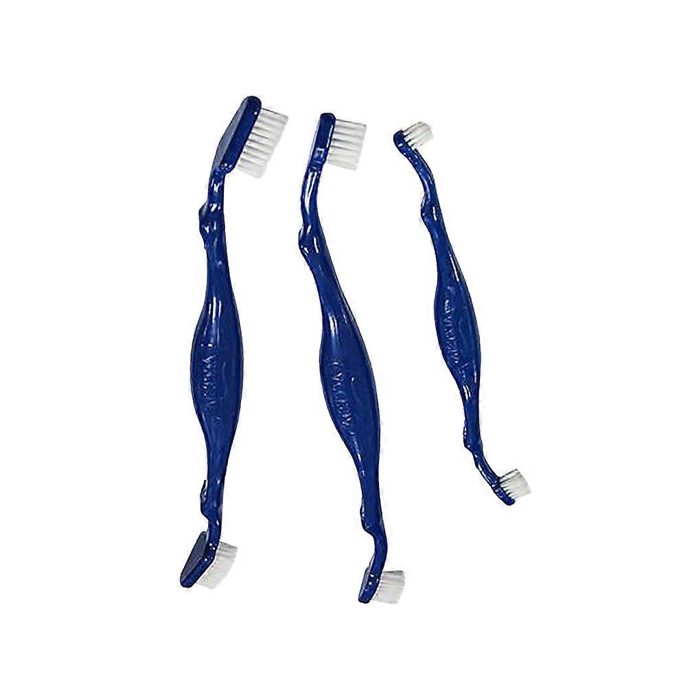 Double Sided Pet Toothbrush for Cleaning Use with Long Handles Super Bristles 3pcs Set Dark Blue