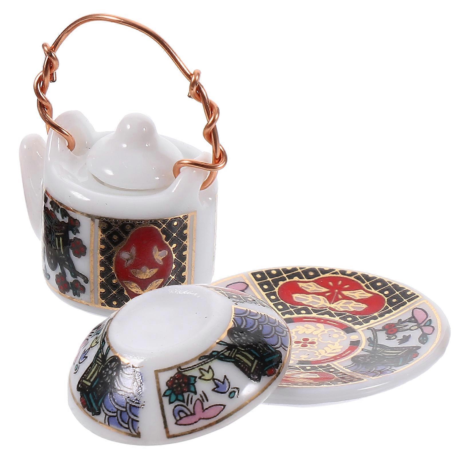 Mini House Tea Set Miniature Model Retro Toy House Enhancement 2.8X1.9X1.8CM 1Set