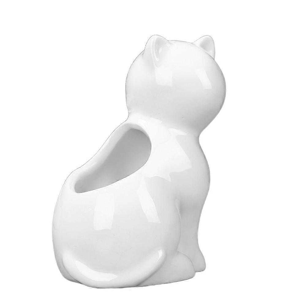 Adorable White Ceramic Planter for Succulents with Cartoon Cat Design Adds Charm to Desk or Home