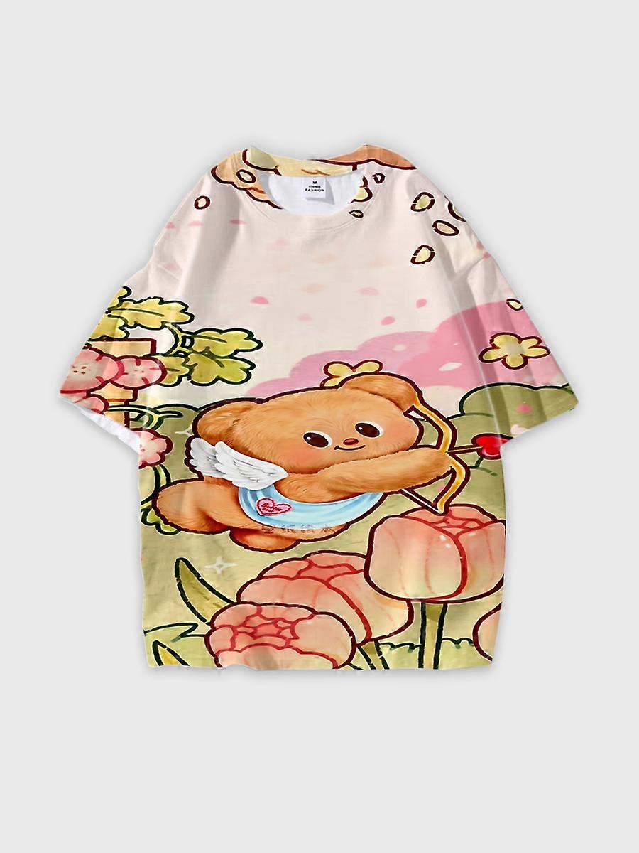 T-shirt round neck Pattern loose short sleeve O200